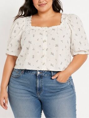 Levi's Cream Floral Square-Neck Button-Front Top